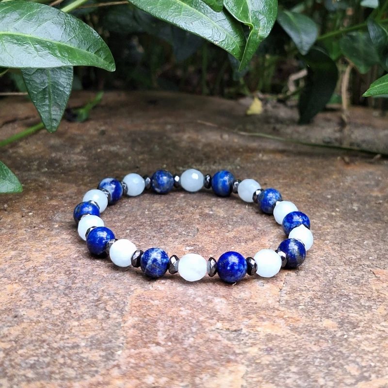 Lapis lazuli i akwamaryn - bransoletka na gumce