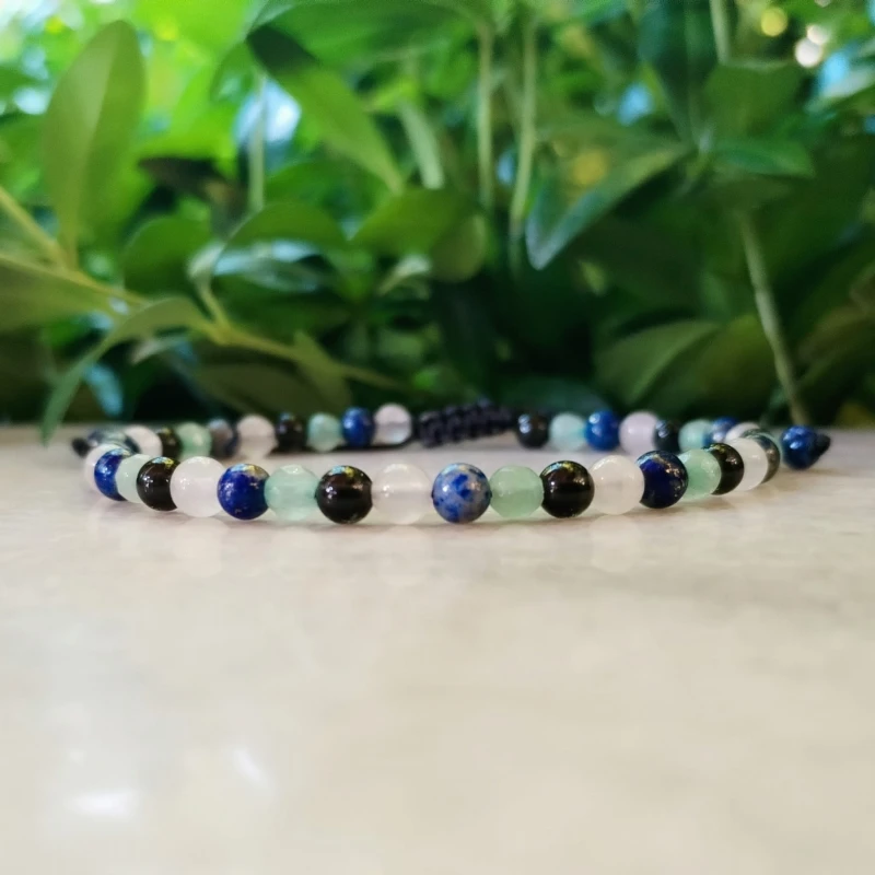 Lapis lazuli, kwarc różowy, awenturyn zielony i onyks - bransoletka regulowana