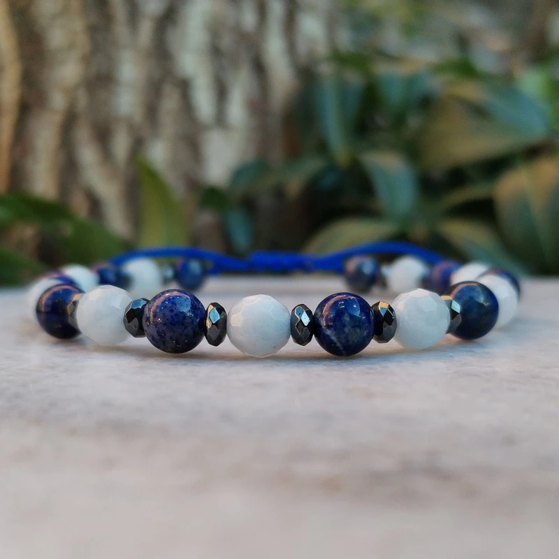 Lapis lazuli, akwamaryn, hematyt - bransoletka regulowana
