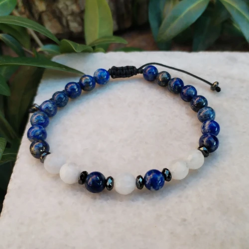 Lapis lazuli, kamień księżycowy, hematyt - bransoletka regulowana