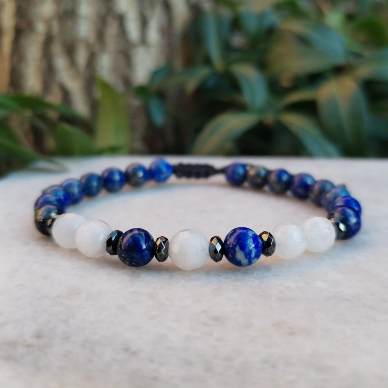Lapis lazuli, kamień księżycowy, hematyt - bransoletka regulowana
